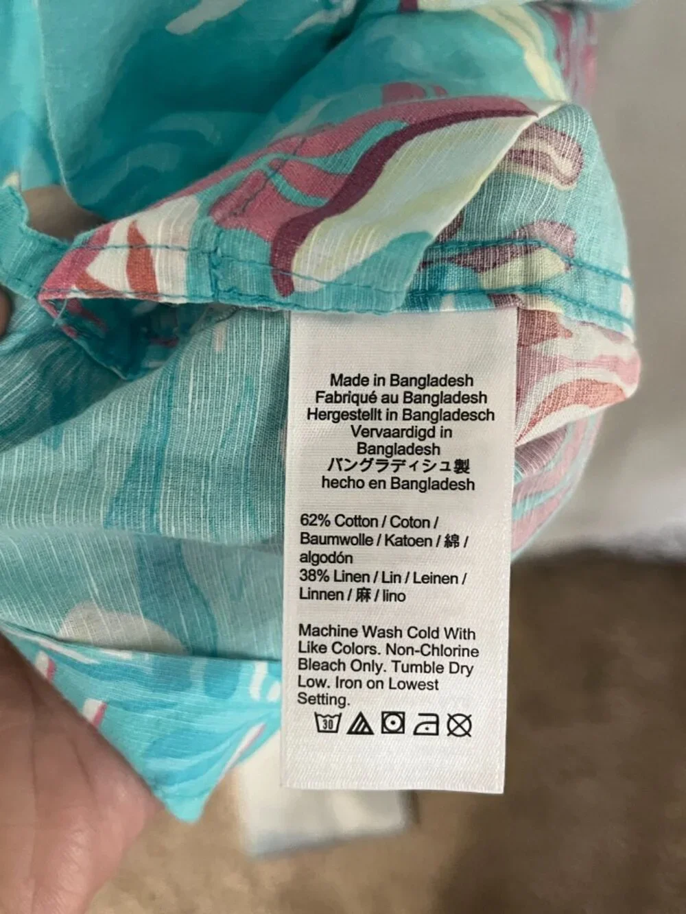 🌴 J.Crew Men’s Loop Collar Hawaiian Shirt M Linen Blend Blue Pink Ivory 🌺
